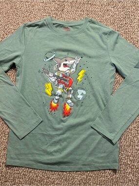 Cat & Jack Boys Green Long Sleeve Tee Astronaut Shark Rockstar Large 12/14